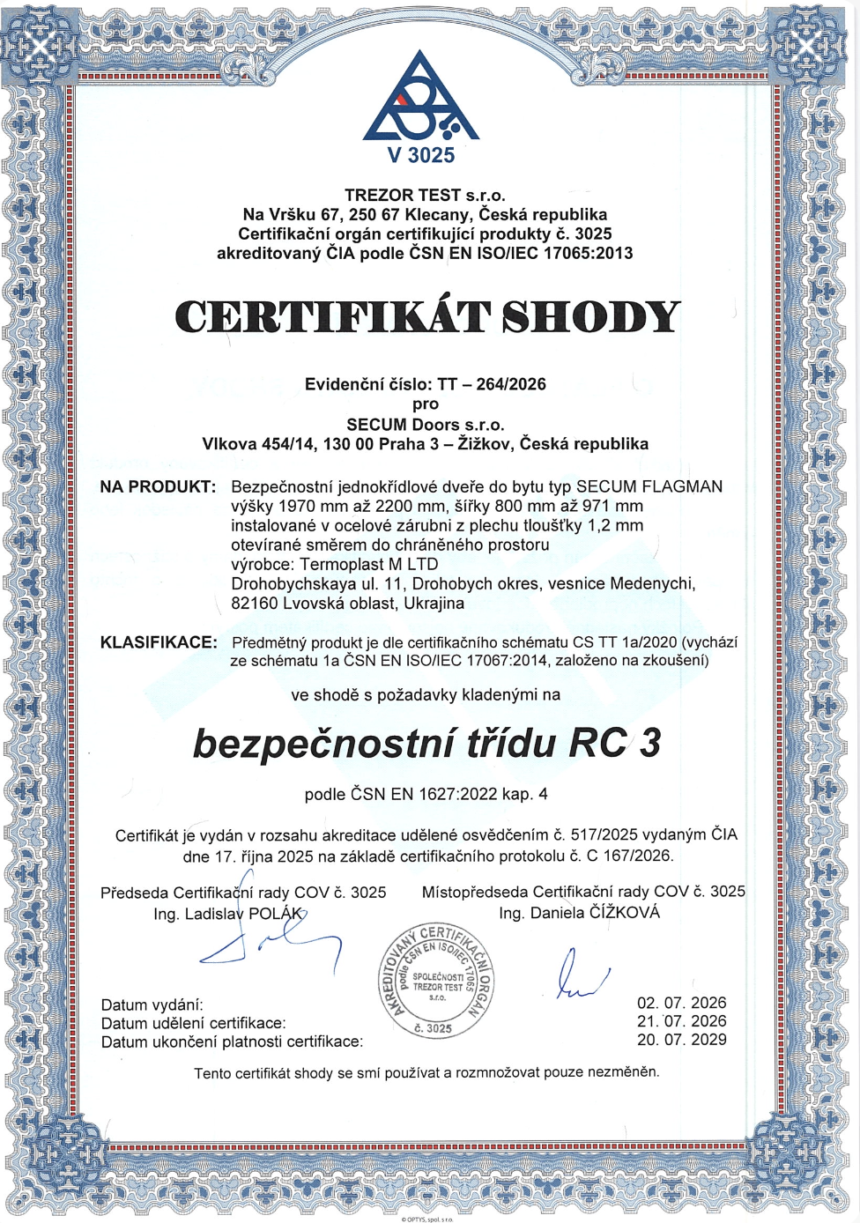 CERTIFIKÁT SHODY: bezpečnostní třídu R C 3