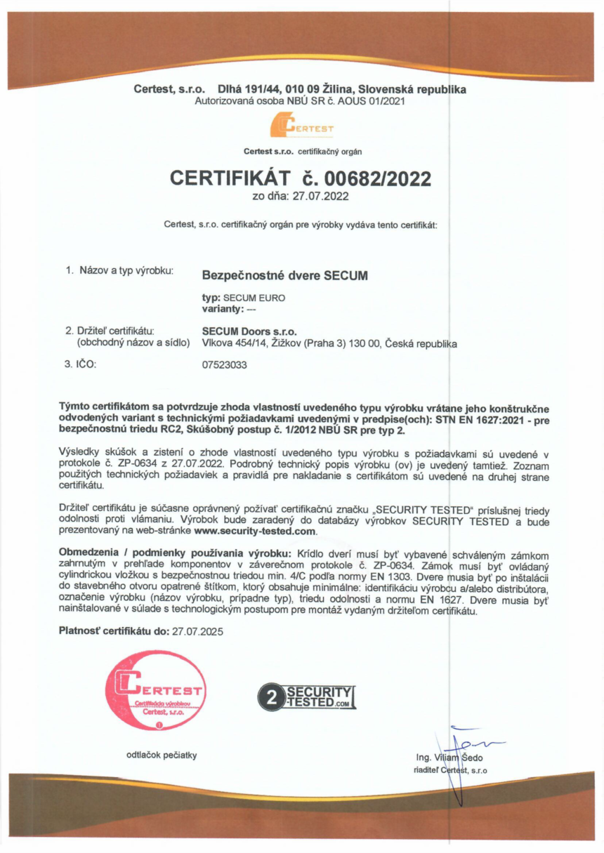 Bezpečnostní certifikát CERTEST